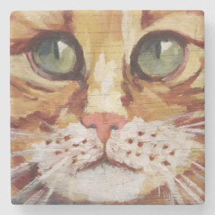 Orange Tabby Painting Detail  Stone Coaster