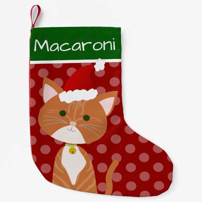 Orange Tabby Santa Kitty Small Christmas Stocking (Front)