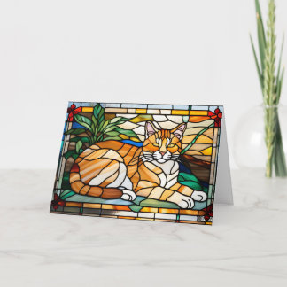 Orange Tabby Stained Glass Card