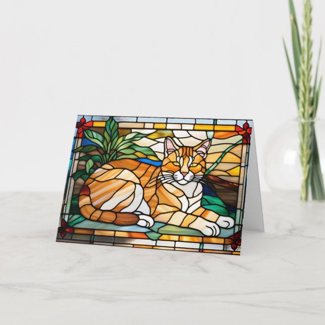 Orange Tabby Stained Glass Card (Front)