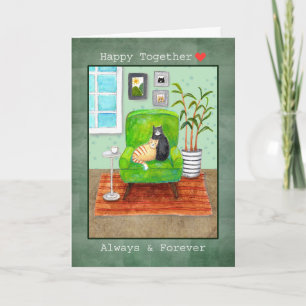 Orange tabby & Tuxedo Cat Snuggling Cat Love Card