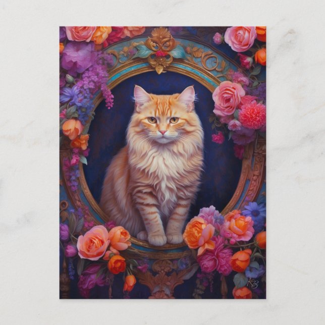 Orange Tabby with Beautiful Jewellery and Flowers Postcard (Front)