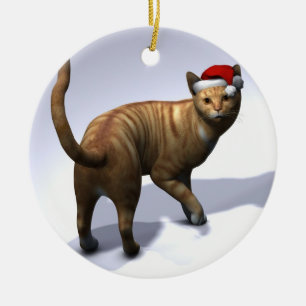 Orange Tabby with Santa Hat Ceramic Ornament