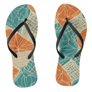Orange, Tan, and Teal Abstract Flip Flops