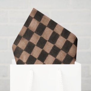 Orange Tan Black Squares Birthday Tissue Paper