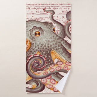 Orange tangerine Octopus Tentacles Vintage Map Bath Towel Set
