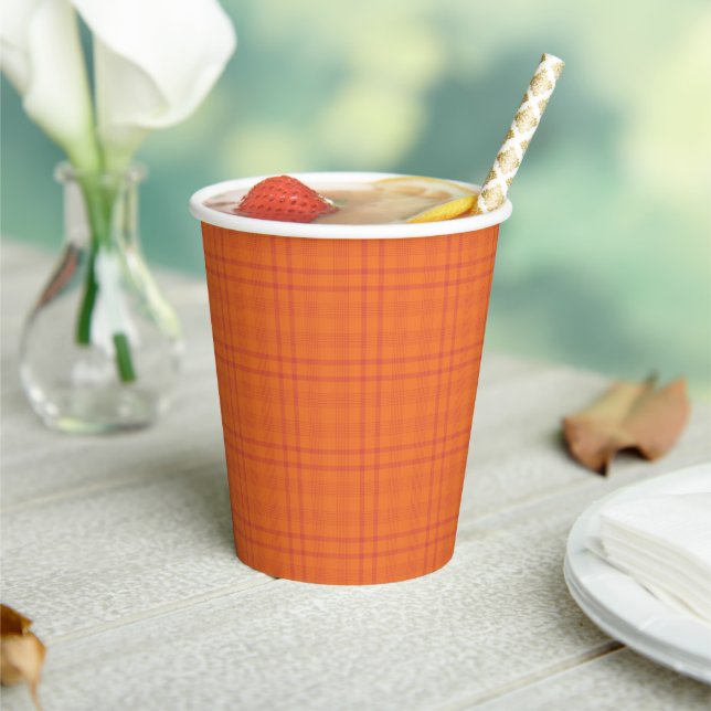 Orange Tartan Pattern Paper Cups (Insitu)