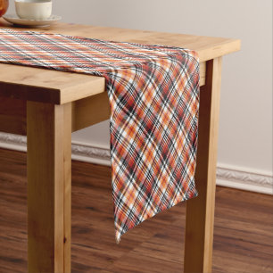Orange Tartan Plaid Short Table Runner