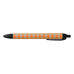 Orange Taupe Checker Diamond Pattern Black Ink Pen