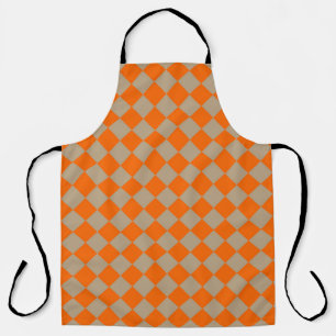 Orange Taupe Chequered Diamond Pattern Apron