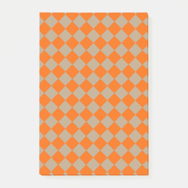 Orange Taupe Chequered Diamond Pattern Post-it Notes (Front)
