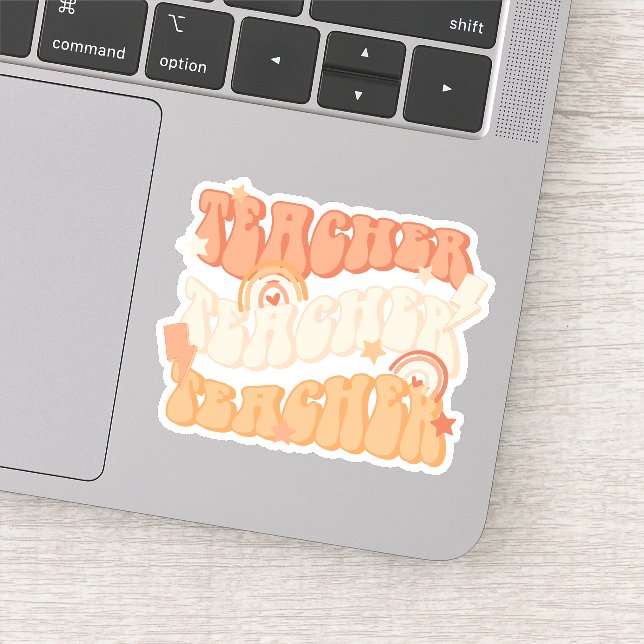 Orange Teacher Teacher Teacher Retro Vinyl Sticker (Detail)