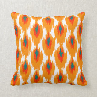 Orange Teal Abstract Tribal Ikat Diamond Pattern Throw Pillow
