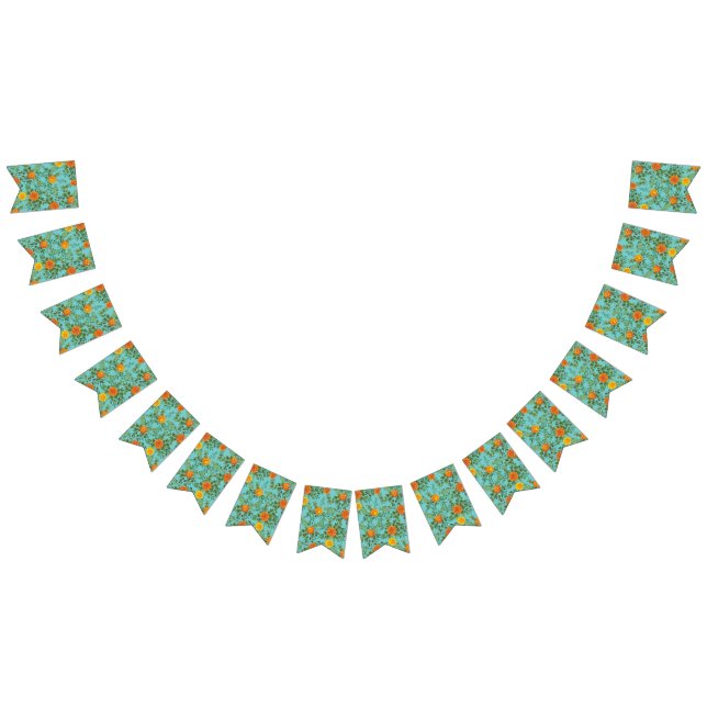 Orange & Teal Aqua Peony & Rose Floral Wedding Bunting Flags (All)