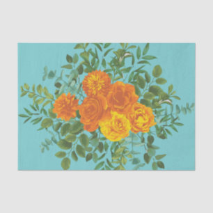 Orange & Teal Aqua Peony & Rose Floral Wedding Tissue Paper