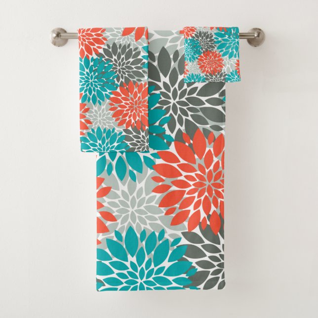 Orange Teal Bath Towel Set (Insitu)