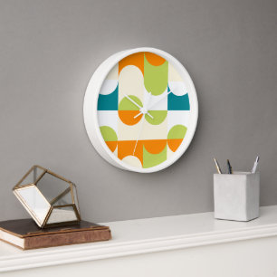 Orange Teal Blue Lime Green Retro Art Clock