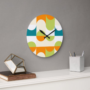 Orange Teal Blue Lime Green Retro Art Clock