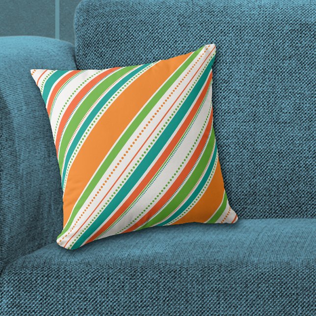 Orange Teal Diagonal Stripe Throw Pillow (Creator Uploaded)