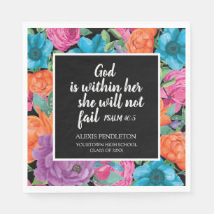 Orange Teal Floral Christian Graduation Class of Napkin
