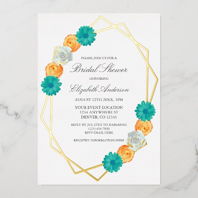 Orange Teal Floral Geometric Bridal Shower (Front)