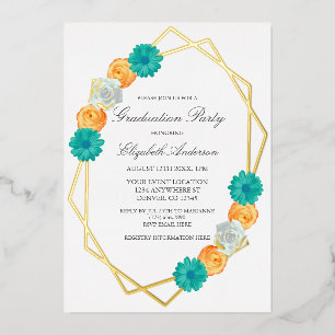 Orange Teal Floral Geometric Graduation