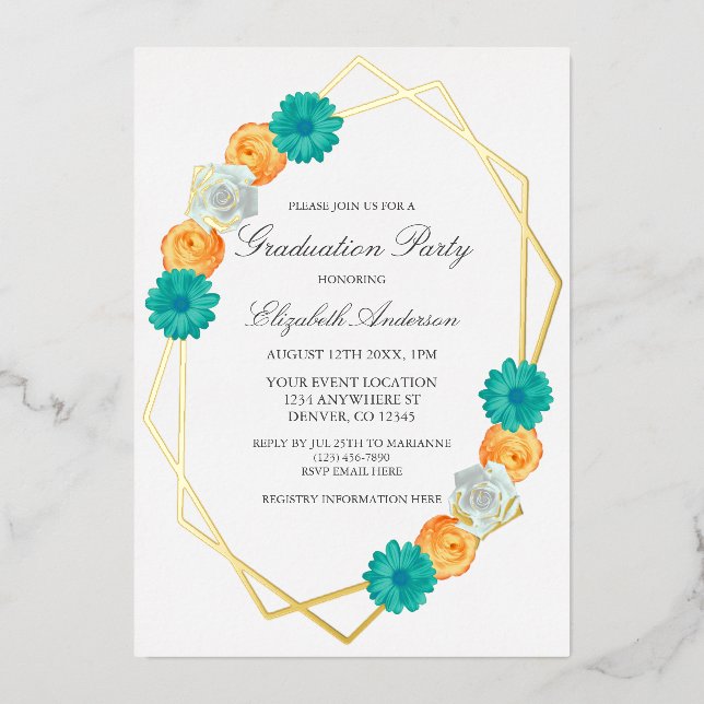 Orange Teal Floral Geometric Graduation (Front)