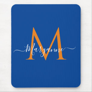 Orange & teal Personalized Monogram Blue Recipes Mouse Pad