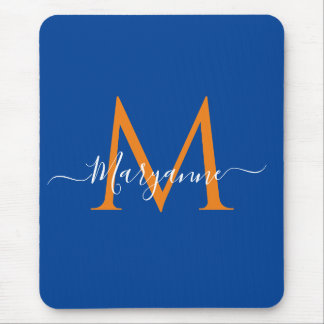 Orange & teal Personalized Monogram Blue Recipes Mouse Pad