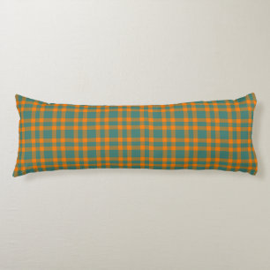 Orange Teal Plaid Pattern Body Pillow