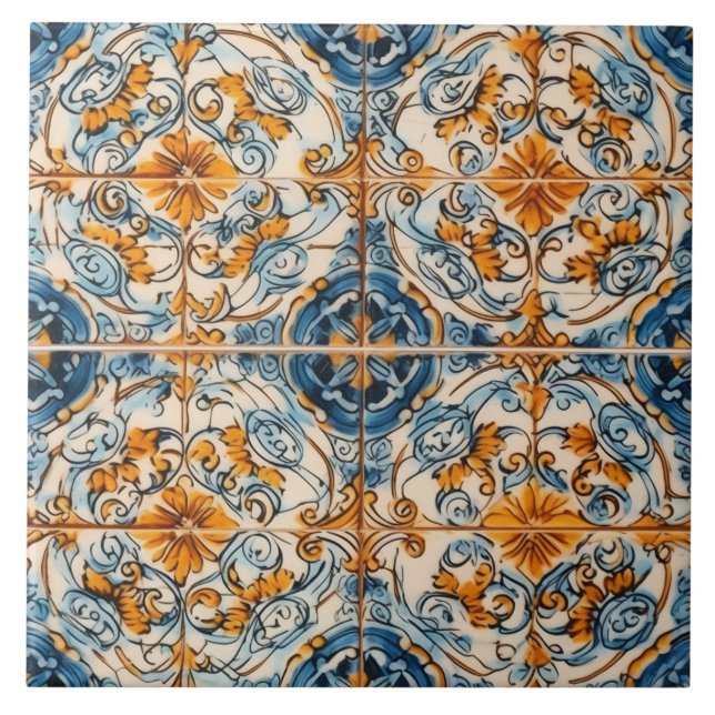 Orange Teal Portuguese Tiles for Timeless Beauty  (Front)