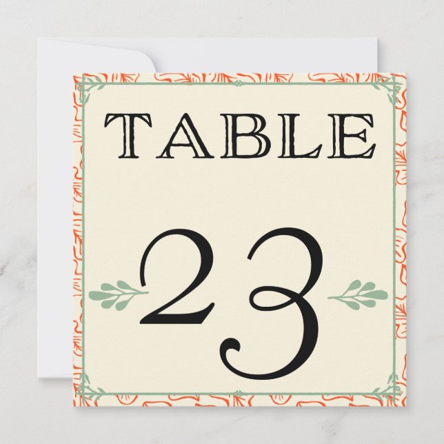 Orange & Teal Rustic Country Table Numbers (Front)