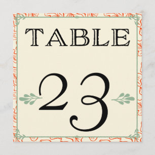 Orange & Teal Rustic Country Table Numbers