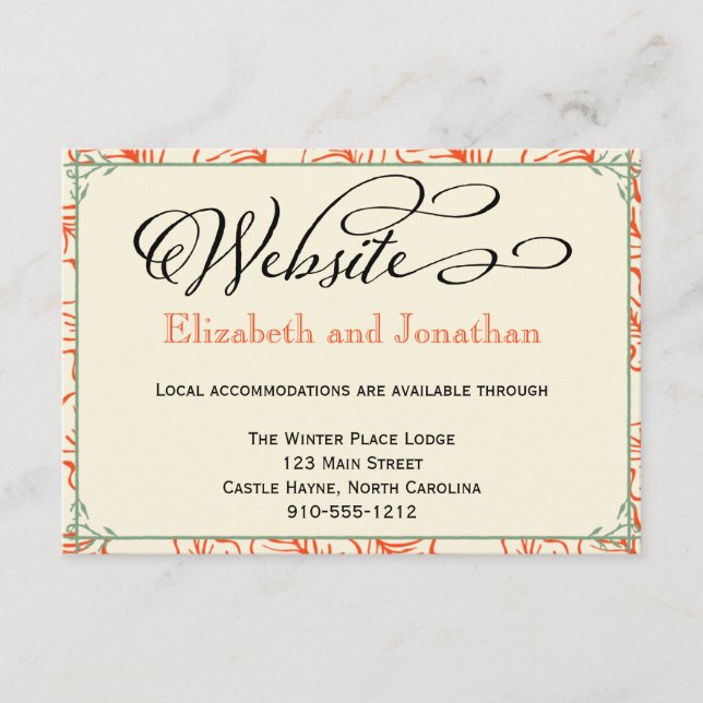 Orange & Teal Rustic Wedding Website Card (Front)