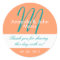 Orange Teal Simple Initial Wedding Favour Thank Yo