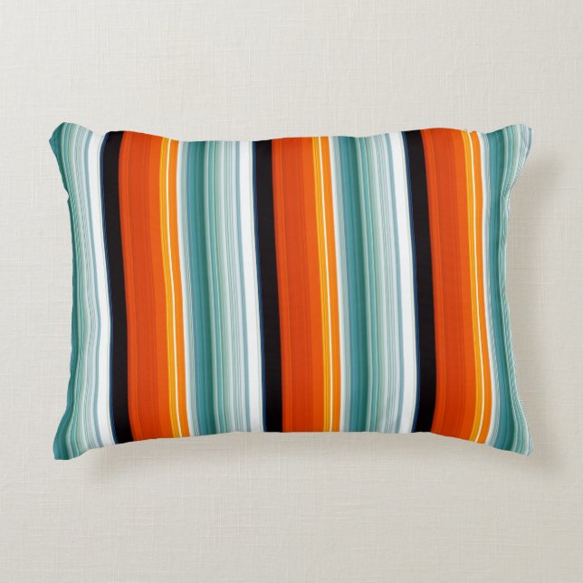 Orange Teal Striped Accent Pillow (Front)
