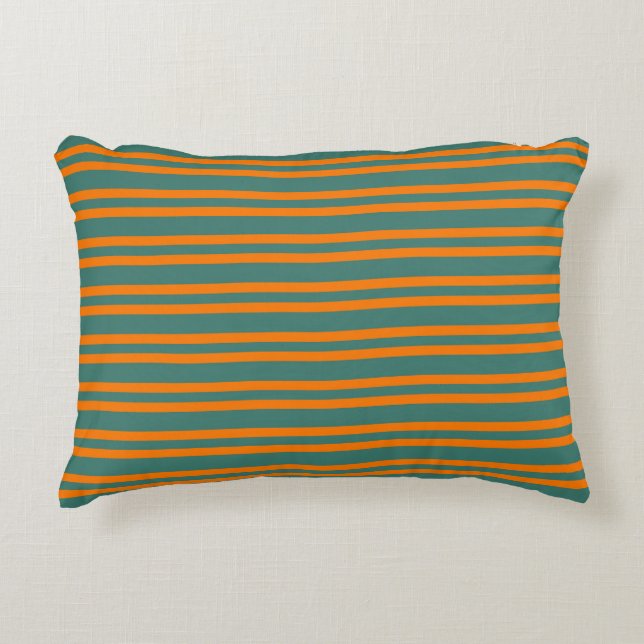 Orange Teal Stripes Seamless Pattern Accent Pillow (Front)