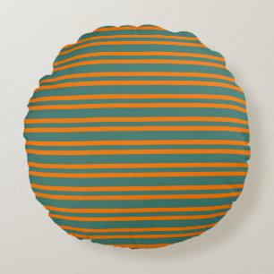 Orange Teal Stripes Seamless Pattern Round Pillow