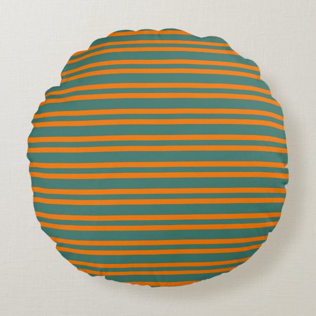 Orange Teal Stripes Seamless Pattern Round Pillow (Front)