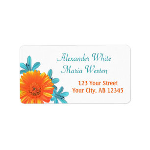Orange & Teal Summer Flower Address Labels