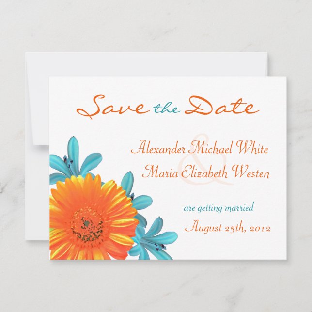 Orange & Teal Summer Flower Save the Date (Front)
