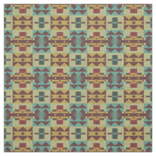 Orange Teal Turquoise Green Dark Red Ethnic Look Fabric