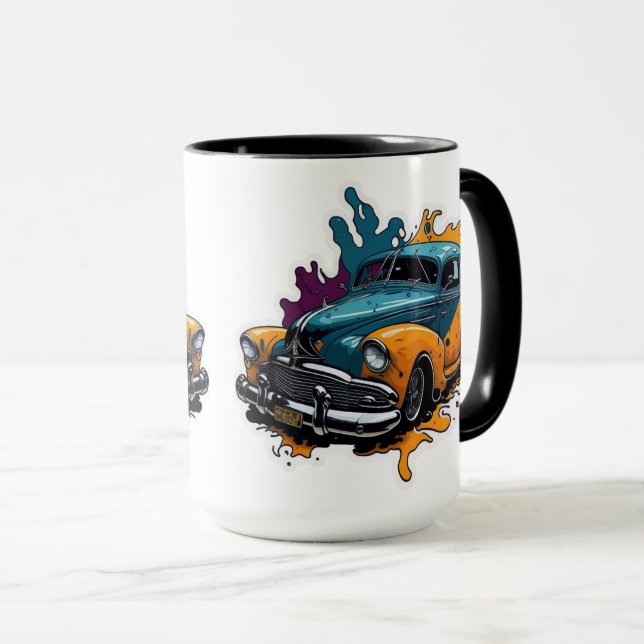 Orange & Teal Vintage Paint Splat Car Mug (Front Right)
