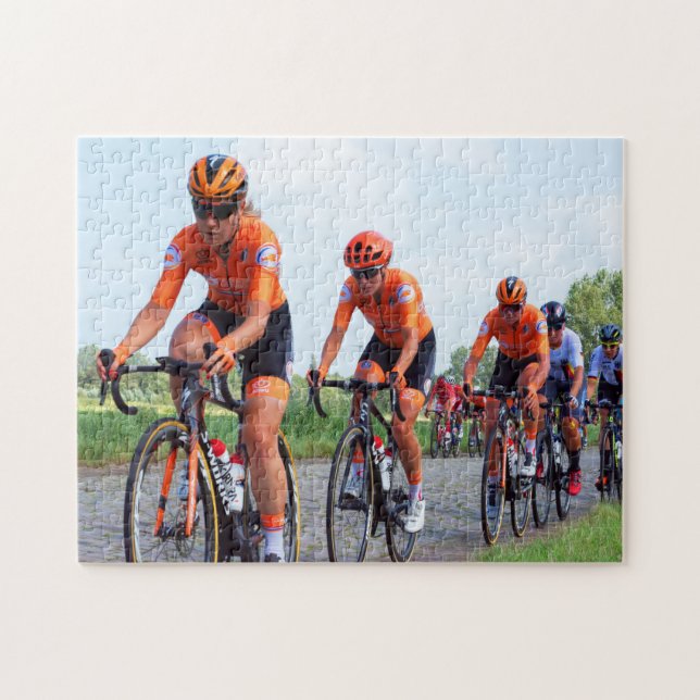 Orange Team Bikers Lead the Race Jigsaw Puzzle (Horizontal)