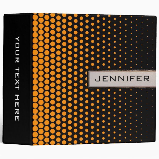 Orange Techno Dots Elegant Modern Black Binder (Front/Spine)