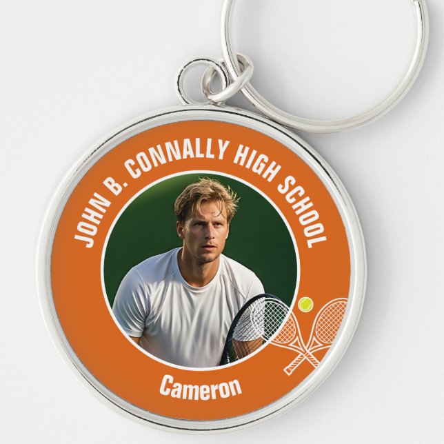 Orange Tennis Player Photo Commemorative Gift Keychain (Front)
