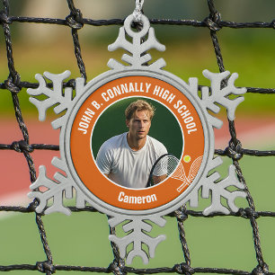Orange Tennis Player Photo High School Snowflake Pewter Christmas Ornament