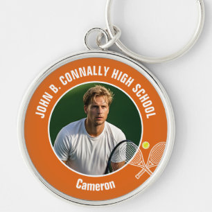 Orange Tennis Player Photo High School Spirit Keychain