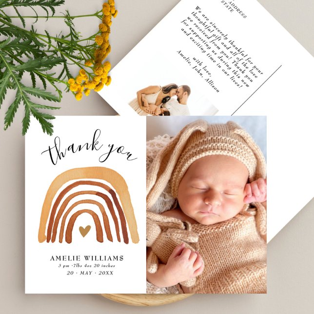 Orange Terracotta Boho Rainbow Baby Shower 2 Photo Postcard (Creator Uploaded)