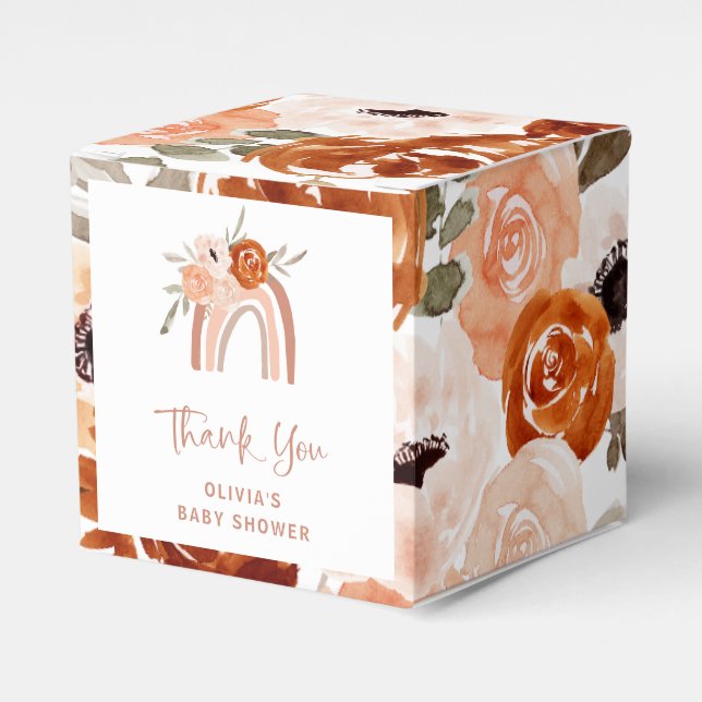 Orange Terracotta Boho | Rainbow Baby Shower Favor Box (Front Side)